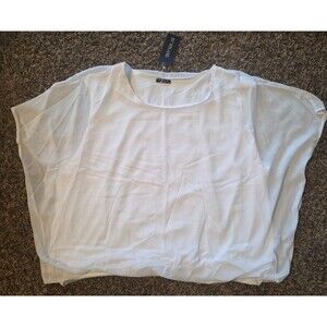 In'Voland White scoop neck sheer see through panel short sleeve top 5X